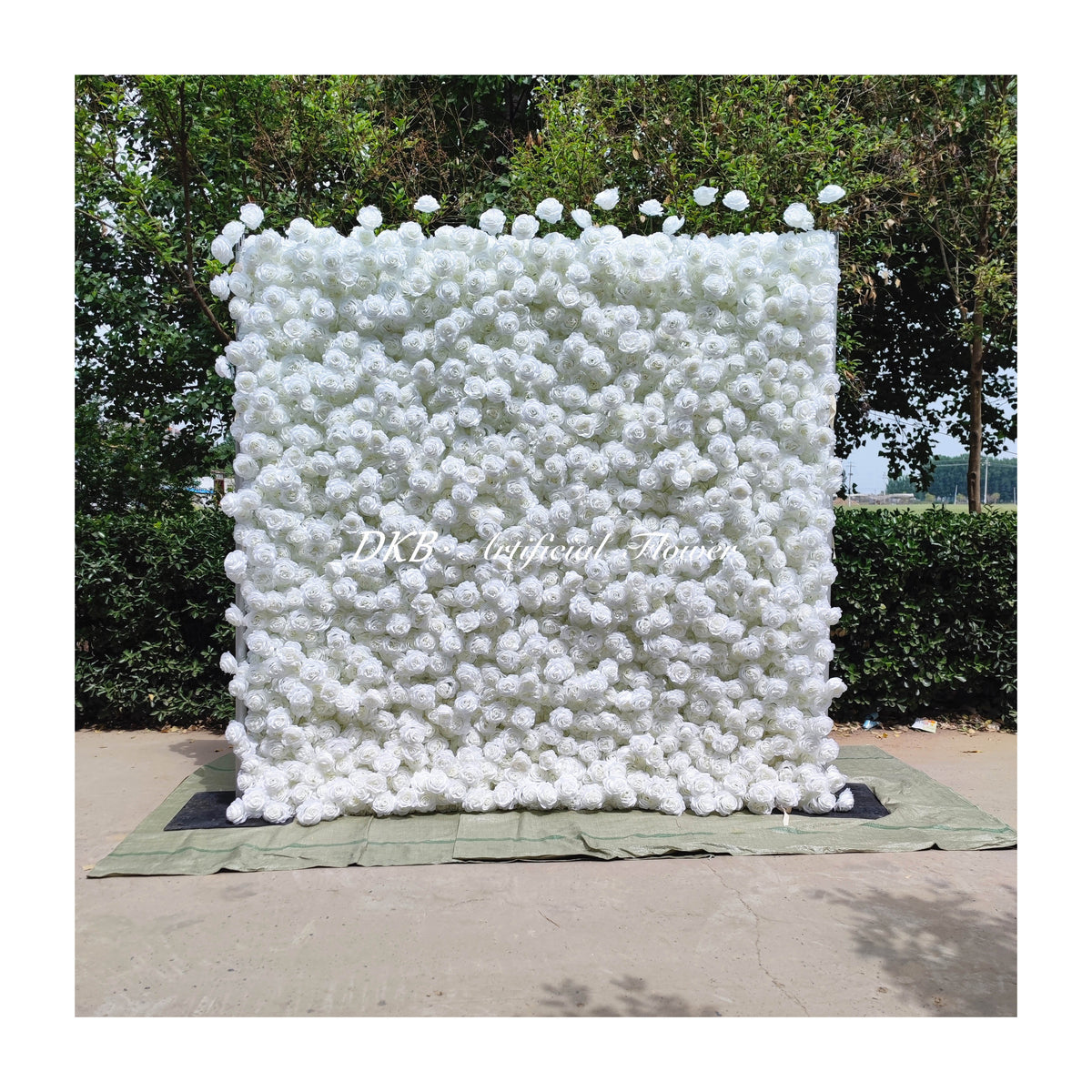 HQ135 Factory Custom 5d White Flower Wall Decoration Rose 8\*8 Roll up Zipper Flower Wall for Party Free Shipping