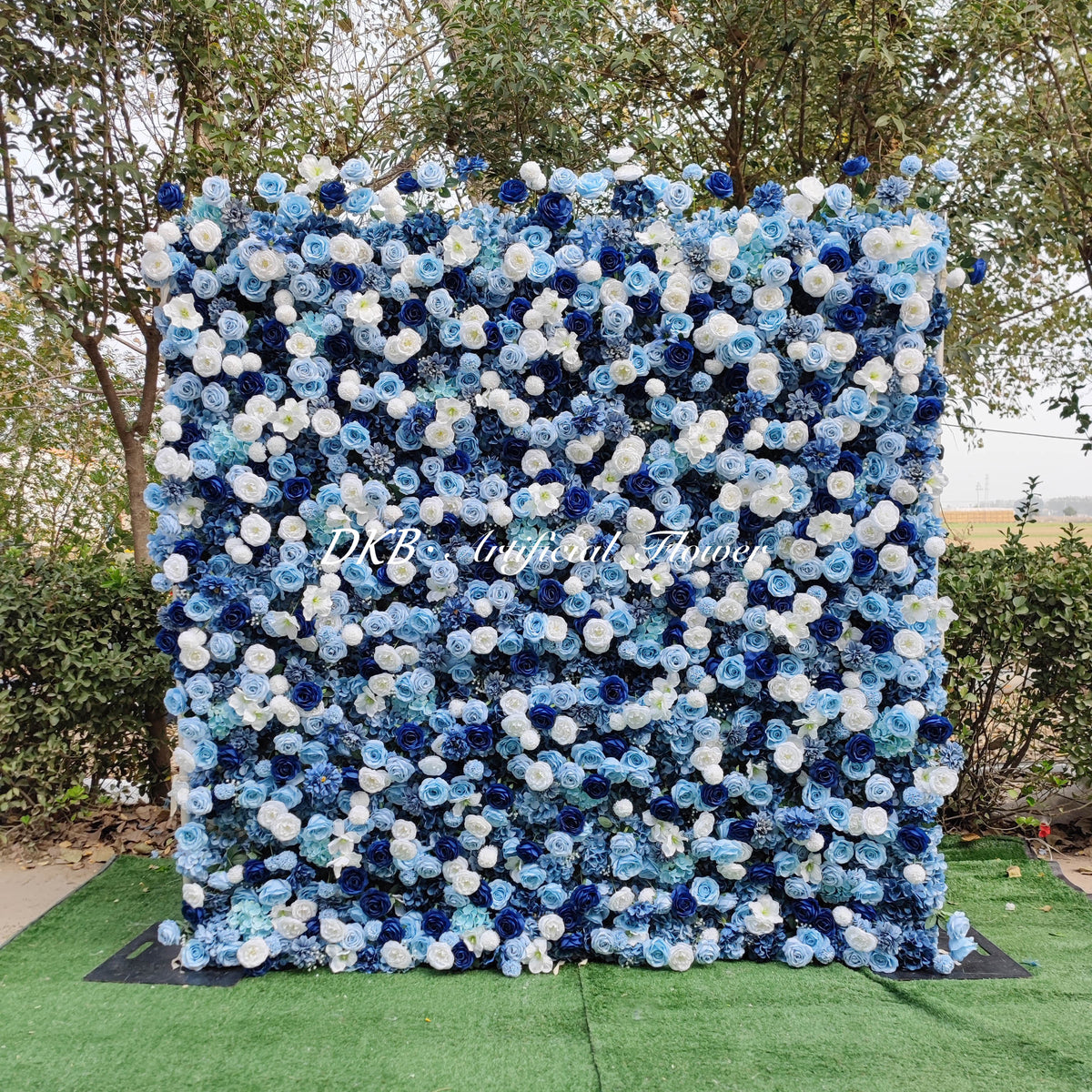 HQ248 Factory Custom 5d Blue Flower Wall Wedding Decoration Rose 8\*8 Roll up Zipper Flower Wall for Party Free Shipping