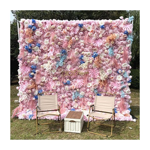 Hot Selling 5D Luxury pink Fabric Flower Wall for Event Background Decoration Free Shipping