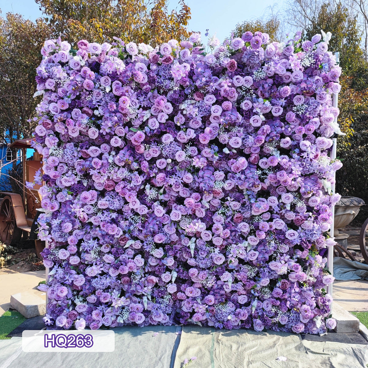 Luxury 7d fabric artificial rolling up curtain flower wall purple silk rose roll up 8x8 flower wall backdrop Free Shipping