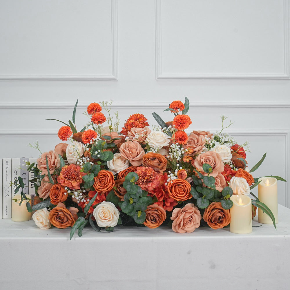 Manufacturer Luxury Wedding Decoration Silk Floral Arrangement Lush Burnt Orange Autumn Colors 80cm Ground Flower Decoration - Free Shipping