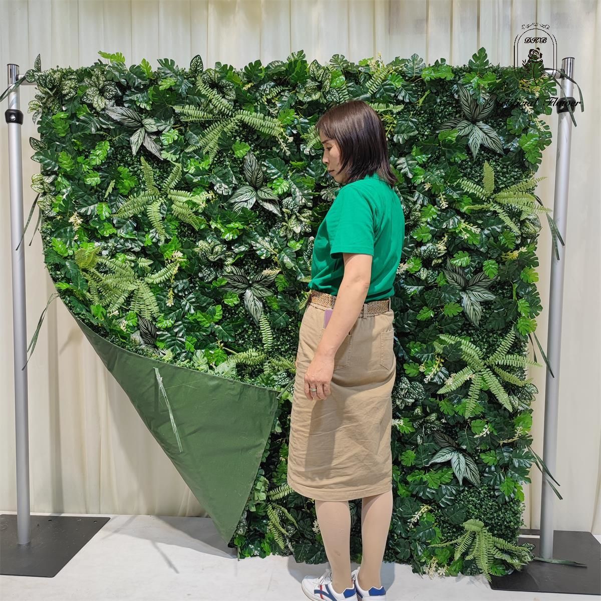 New Floral Wall Backdrop Decor High Quality Green Plants Curtain Mat Roll up Cloth Fabric Silk Flower Wall Free Shipping