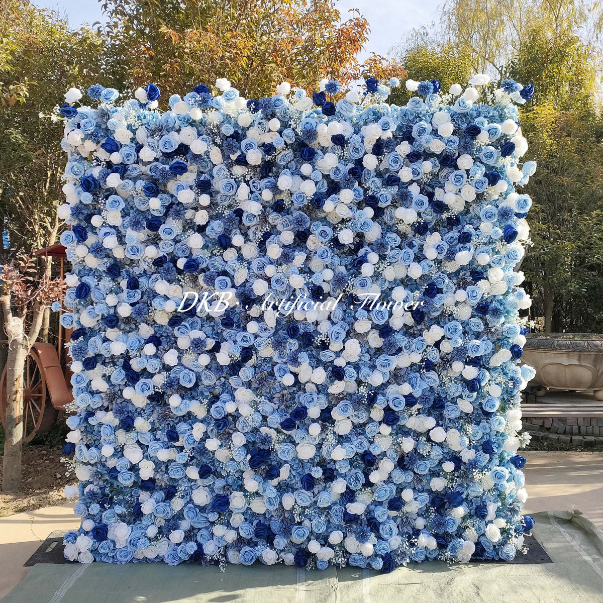 New style silk flower walls 8ft x 8ft flower roll out wall blue flower wall Free Shipping