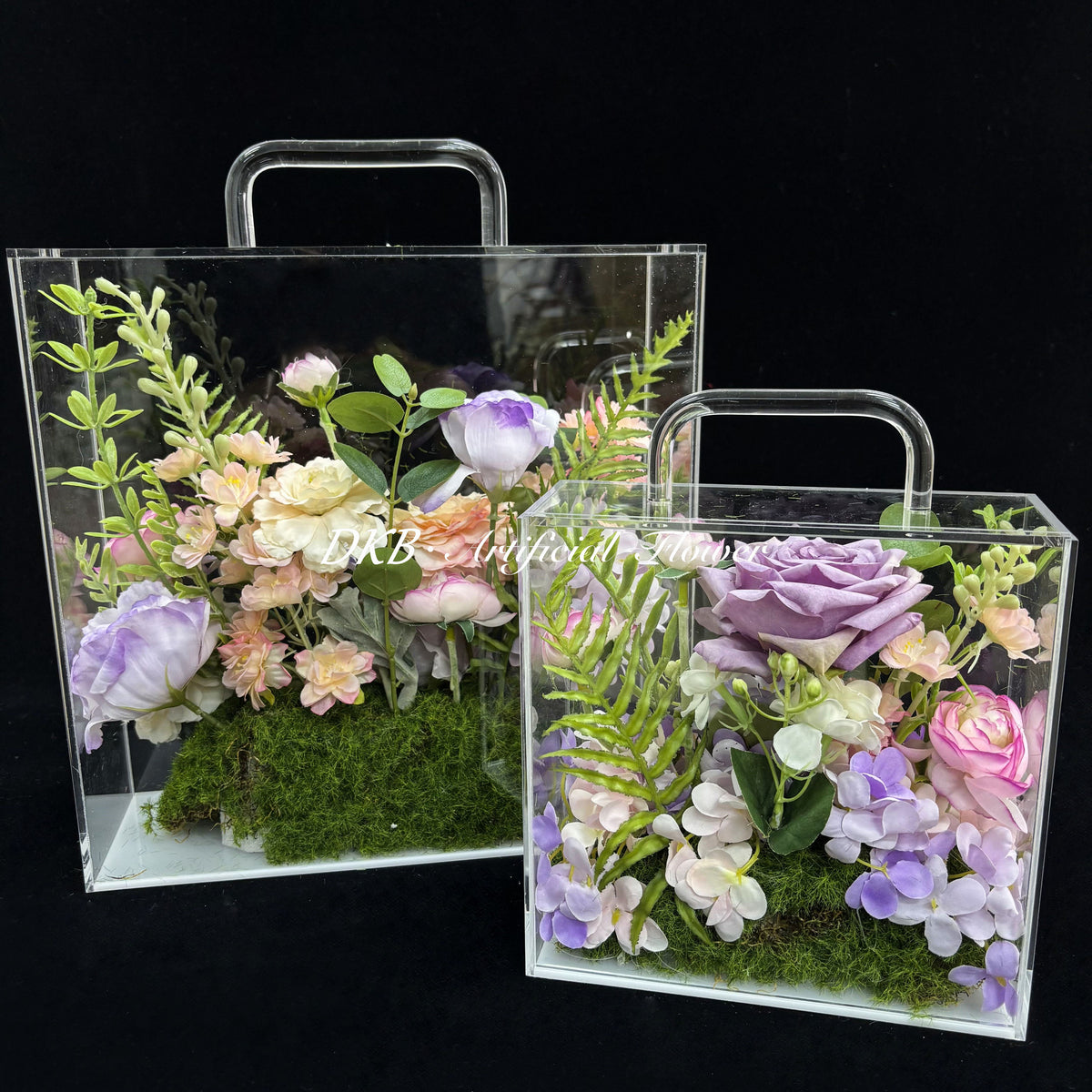High Quality Handcraft Artificial Silk Flower Gift Box Custom Color and Size Luxury Clear Acrylic Flowers Box with Handle - Free Shipping