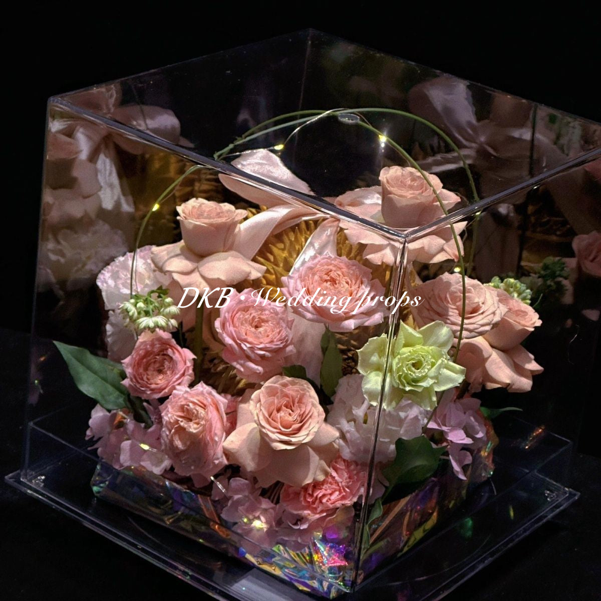 Privated Custom Blush Pink Silk Rose Flower Display Box with LED Light String Novel Wedding Present Valentine’s Day Gift - Free Shipping