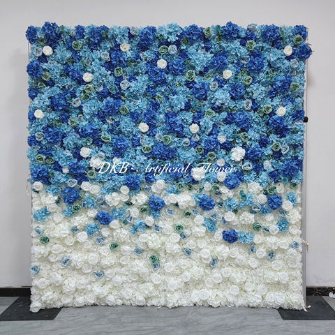 The Most Popular Blue and White Gradient Fabric Flower Wall Birthday Event Decoration Free Shipping