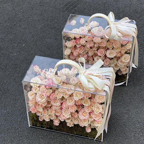 Wholesale Clear Gift Box Acrylic Handmade Silk Flower Bouquet Hat Boxes Round Flower Box - Free Shipping