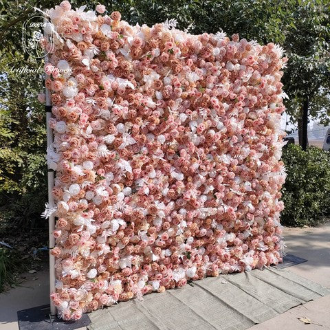 Wholesale Custom White Pink Wedding Supplies Decoration Rose Backdrop Silk Artificial Decorative Flower Wall Free Shipping