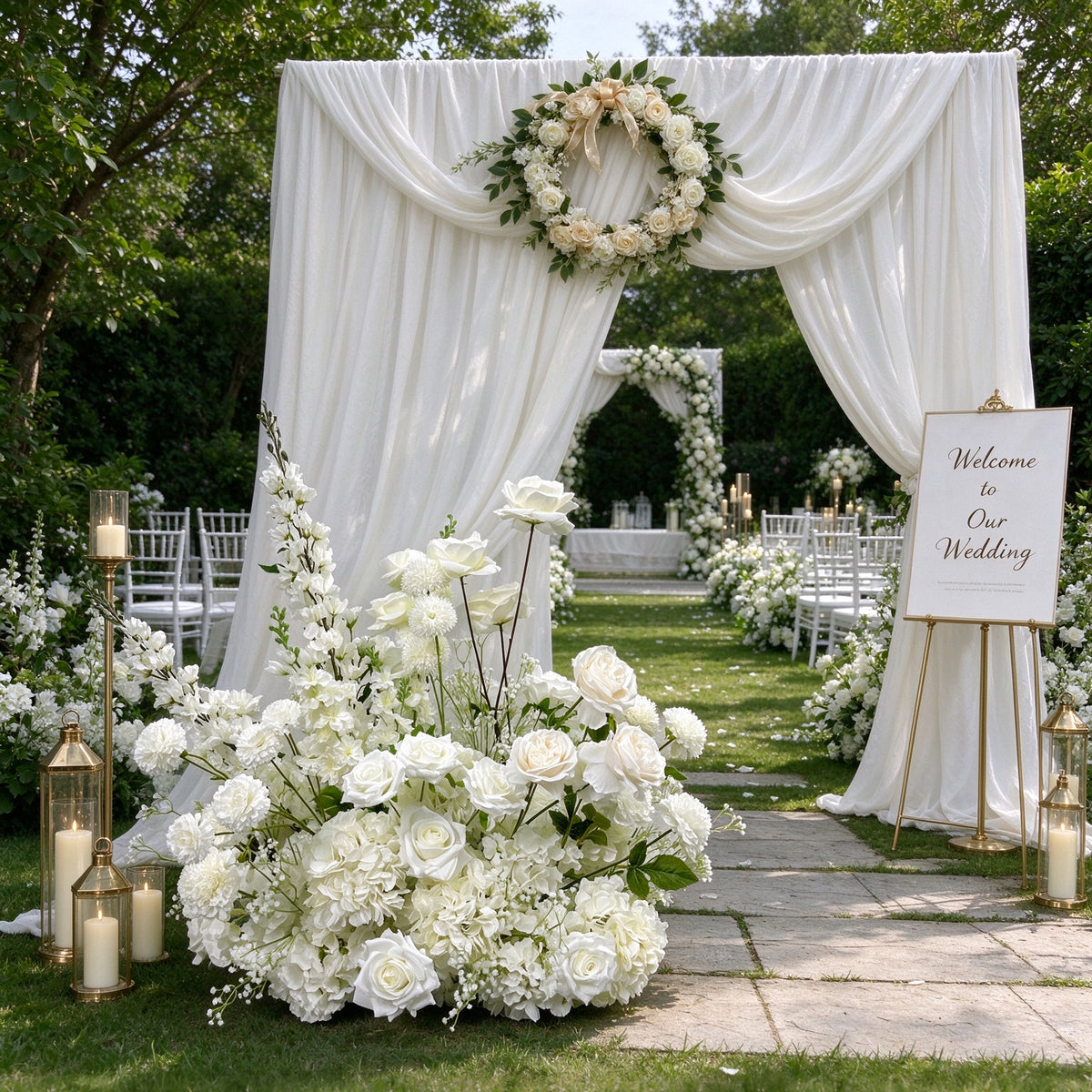 Wholesale Hot Sale Realistic Wedding Aisle Floral Decoration 75cm Artificial White Flower Aisle Flowers Bouquet - Free Shipping