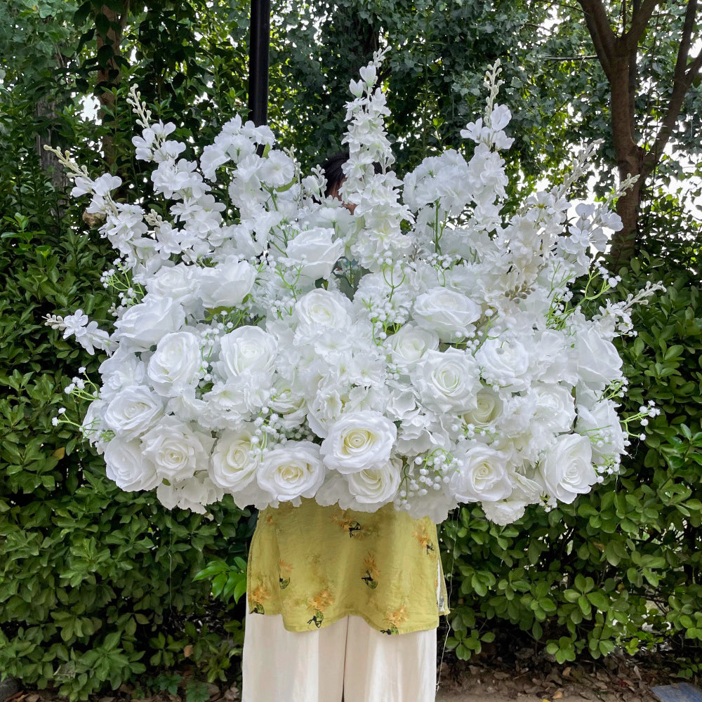 Wholesale Real Touch Nature Artificial Flower for Walkway 80cm White Rose Larkspur Flower Wedding Aisle Flowers Bouquet - Free Shipping