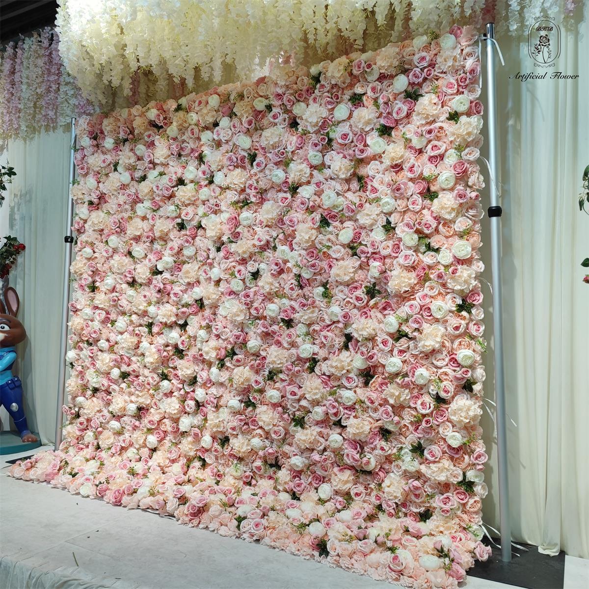 Wholesale Wedding Stage Decoration pink Background Board 3D Rose Artificial Flower Wall Free Shipping